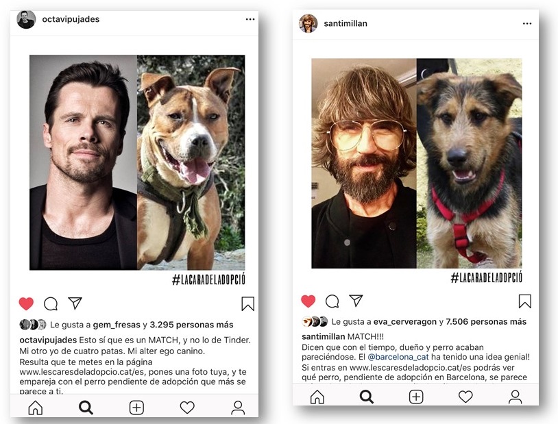 Los actores Santi Millán y Octavi Pujades apadrinan la campaña 'La Cara de la Adopción', que lucha contra el abandono de animales de compañía Perdonad. La web correcta es: www.lescaresdeladopcio.cat/es