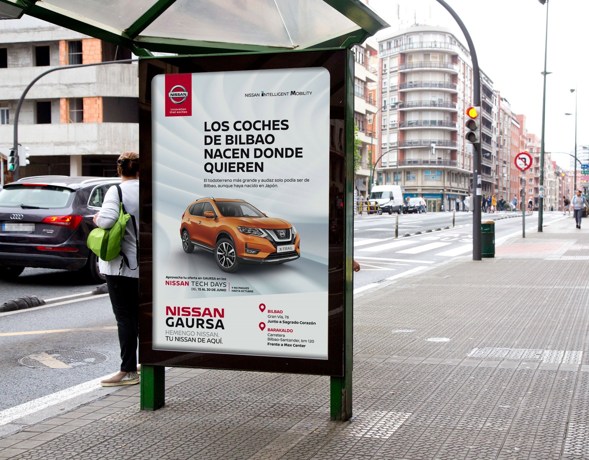 Tu Nissan de aquí, campaña , marquesina, Grupo INRED , Nissan, en Bilbao, programapublicidad,