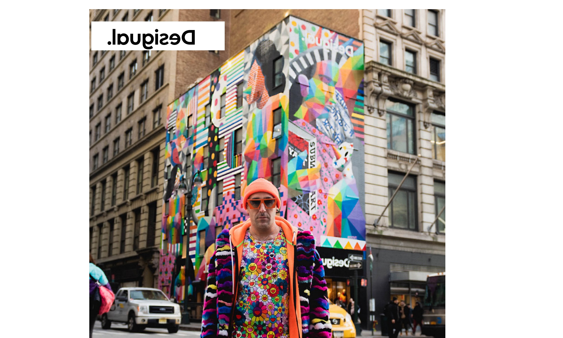 Statue of all cultures , Okuda San Miguel, desigual, NYC, fachada, mural, herald, tienda, programapublicidad