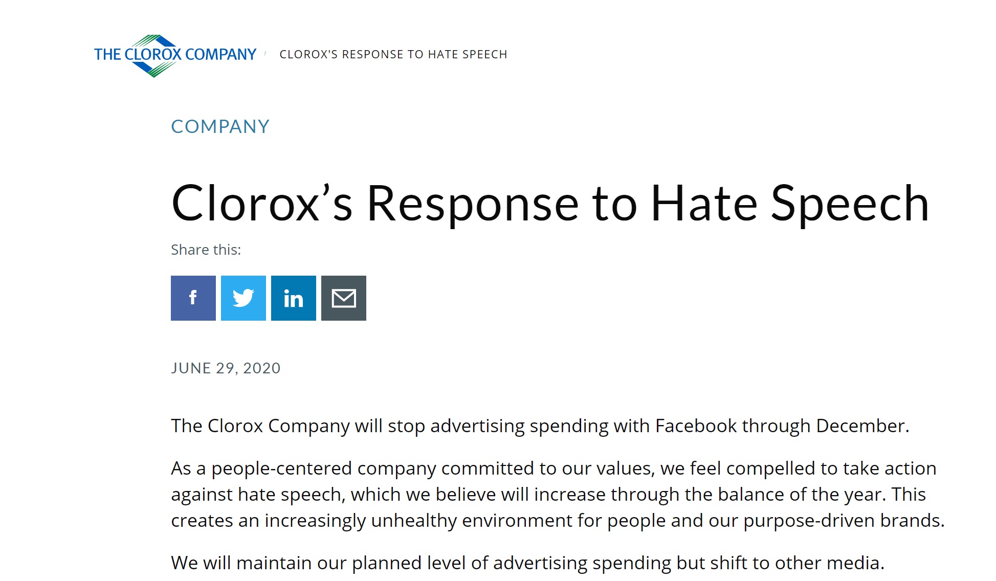 clorox, marcas, retiran, coca-cola, racismo, odio, no hay lugar, Mark Zuckerberg, facebook, programapublicidad