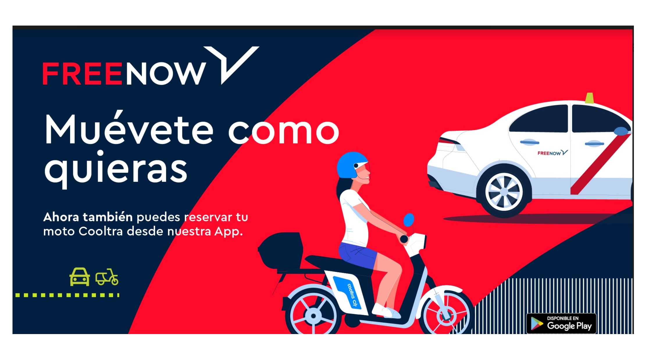 FREE NOW , campaña 360 , exterior , September , integración ,Cooltra , app, programapublicidad