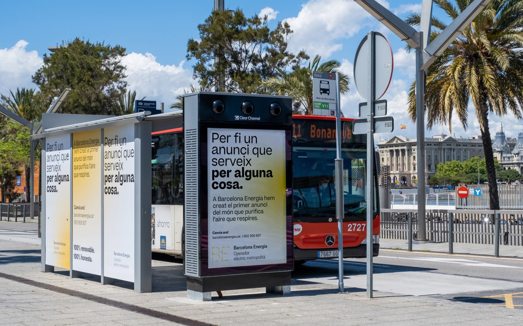 purificador aire , Barcelona Energia ,primer anuncio , mobiliario urbano , purifica el aire, clear channel., barcelona, programapublicidad