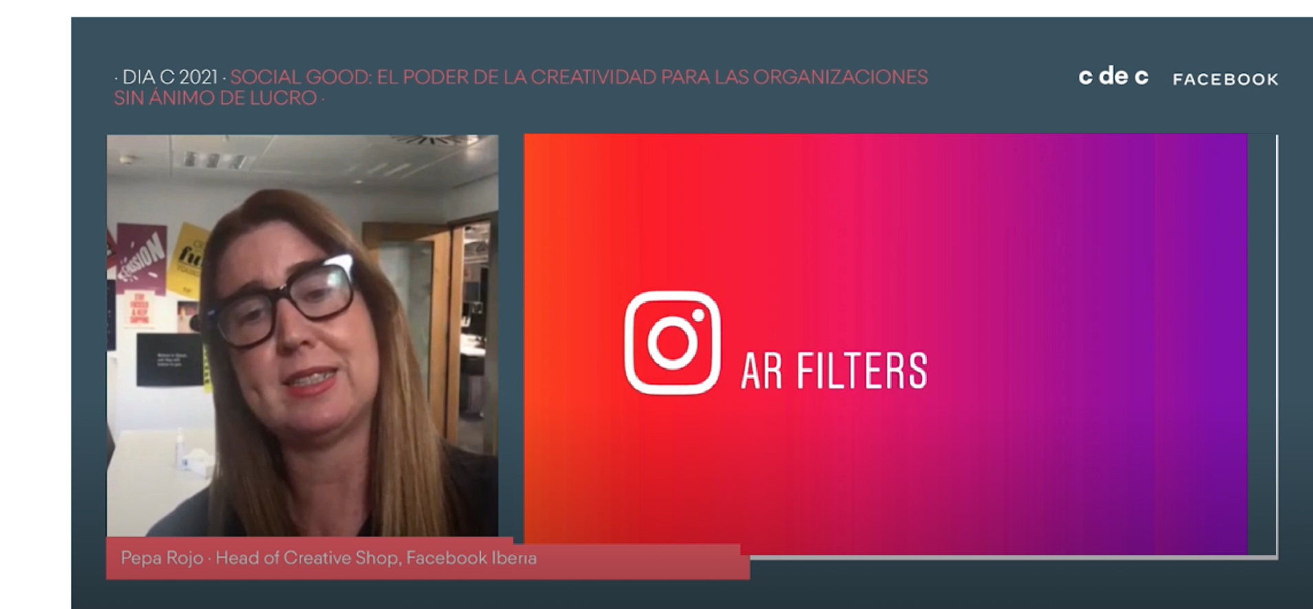 Pepa Rojo, Facebook Iberia, social Good, filtros instagram , AR filters, stories, #cdec2021, programapublicidad